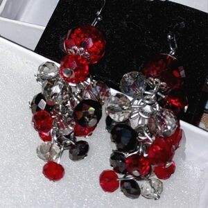 Cluster of Red, Gray and Black Pierced Earrings